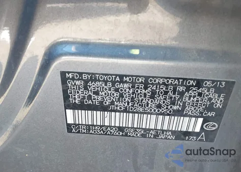 2014 Lexus Is 250 из США, поврежденный, VIN JTHCF1D28E5000950